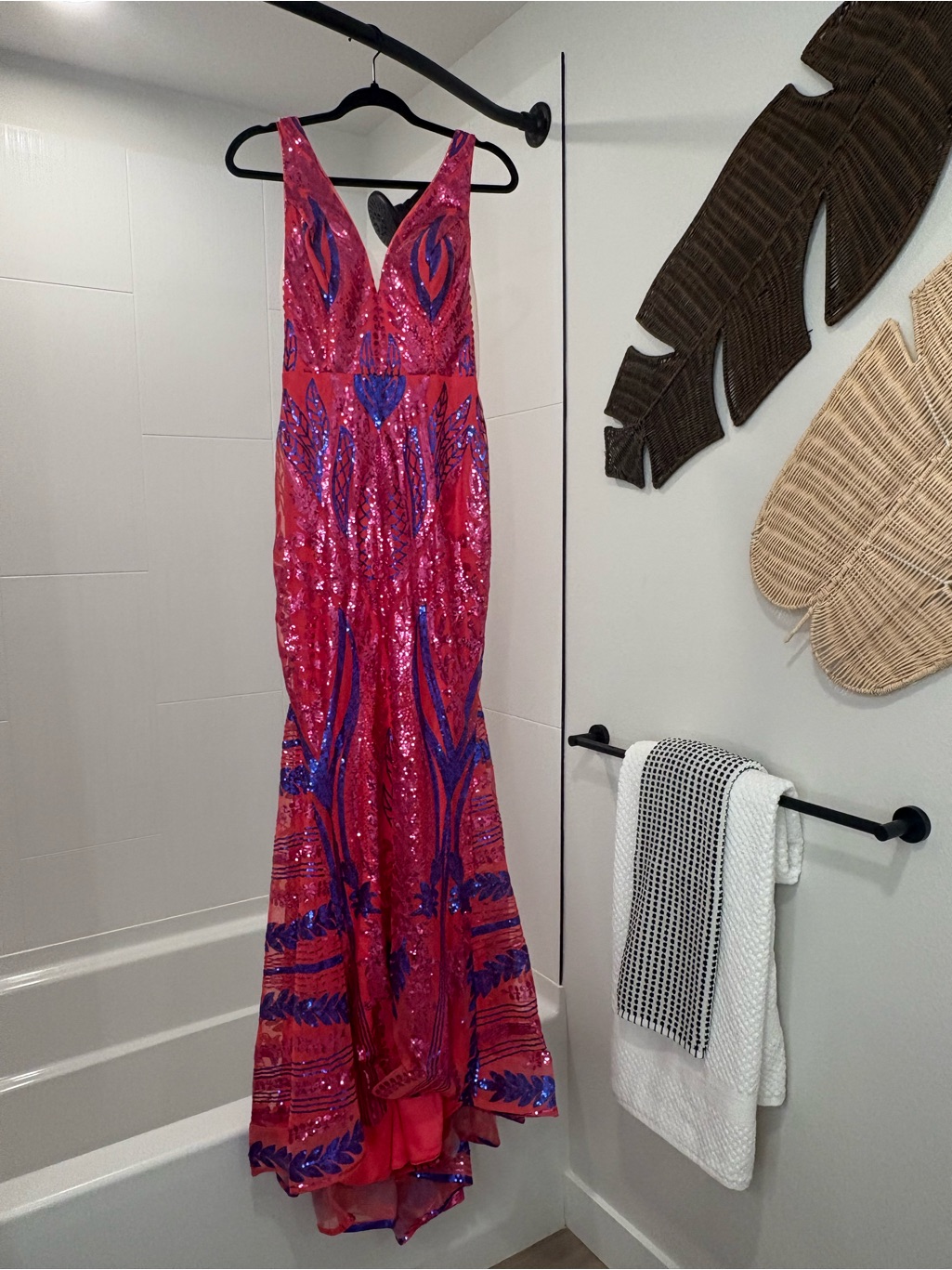 Macy's Hot Pink And Royal Blue Sequin Mermaid Prom Dress